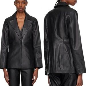 Reformation Veda Black Bowery Leather Blazer Jacket Size Medium